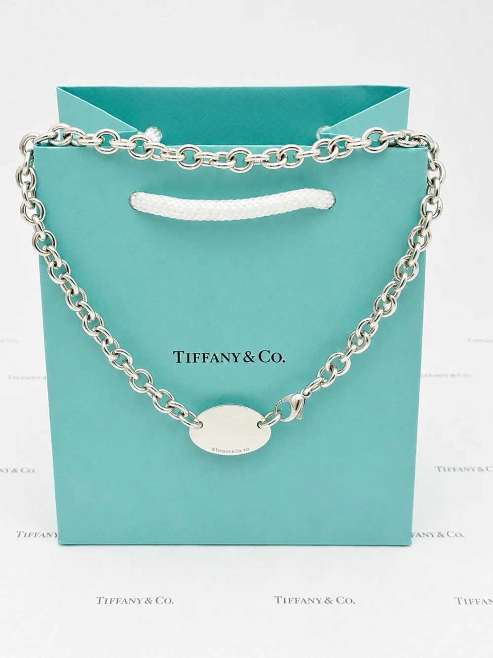 Tiffany & Co Return to Tiffany Oval Tag Choker Necklace Sterling Silver Gift Box